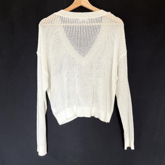 Lulus white sheer knit sweater v-neck women's size M nylon top casual pullover - Picture 7 of 7